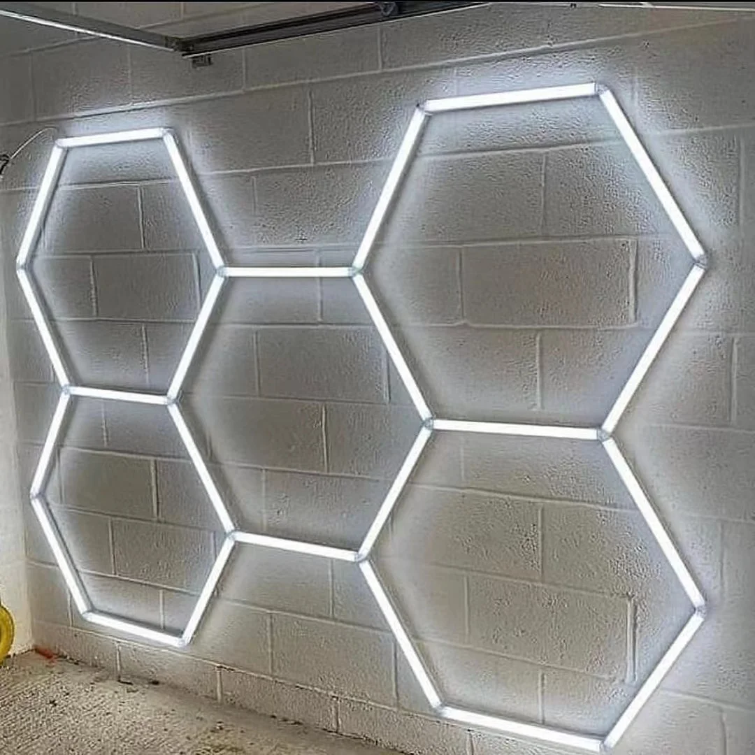 1.6*2.2M Hexagon Led Light for Garage WorkShop Barber Shop Studio 6500K White Linkable Plug-in Hexagrid Ceiling Light