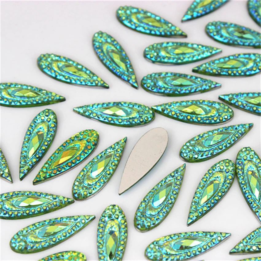 Cong Shao 50pcs 7*21mm AB Color Pear Shape Flatback Resin Rhinestone Stones Crystal For Clothes Craft Button Decoration ZZ266