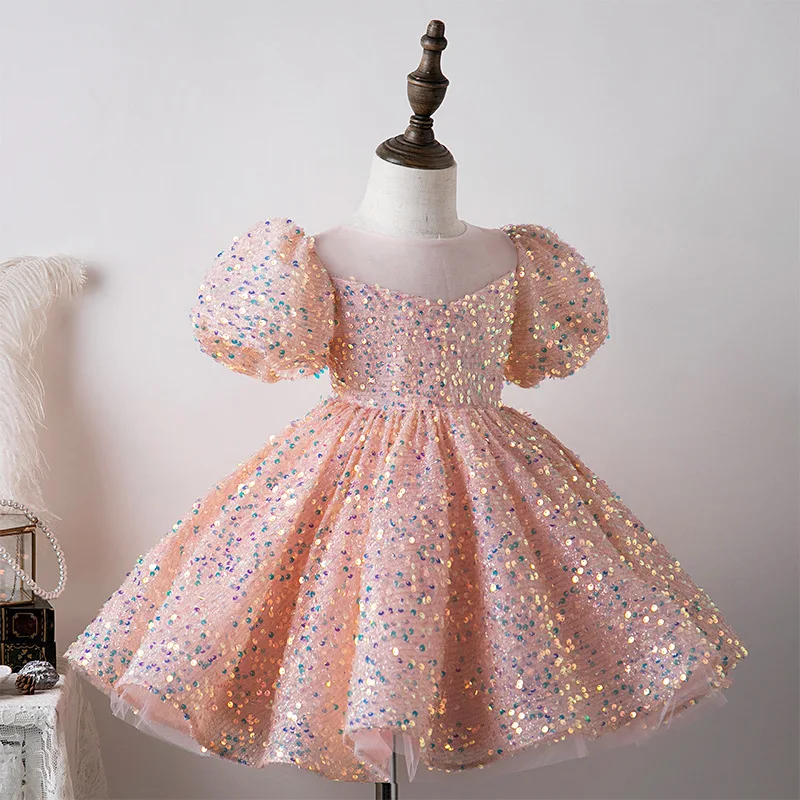 HETISO Girls Party Dresses High-End Sequined Violin Birthday Costume Gown for Piano Performance Princess New Year
