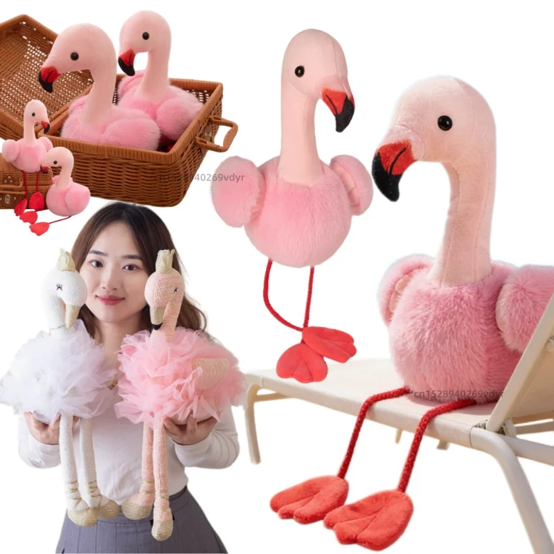 High Quality Pink White Plush Flamingo Toys Stuffed Bird Soft Doll Hot Flamingo Sitting Posture Kids Toys Wedding Gift Decor