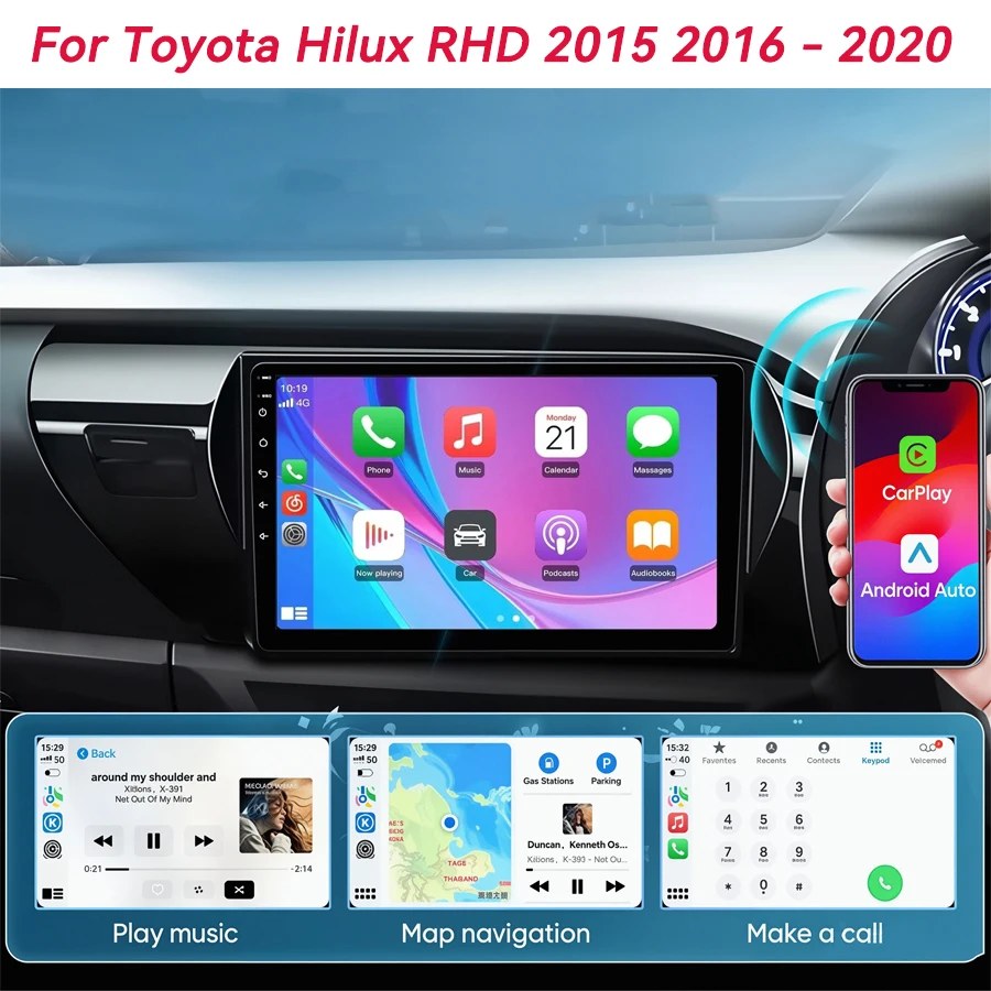 

Автомагнитола Android 16 Carplay для Toyota Hilux RHD 2015-2020, мультимедийный видеоплеер, стереосистема, 4G+WIFI