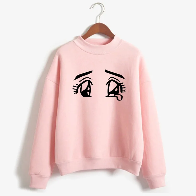 

Big Eyes Weeping Print Women Sweatshirt Korean O-neck Knitted Pullover Thick Autumn Winter Candy Color Loose women Clothes