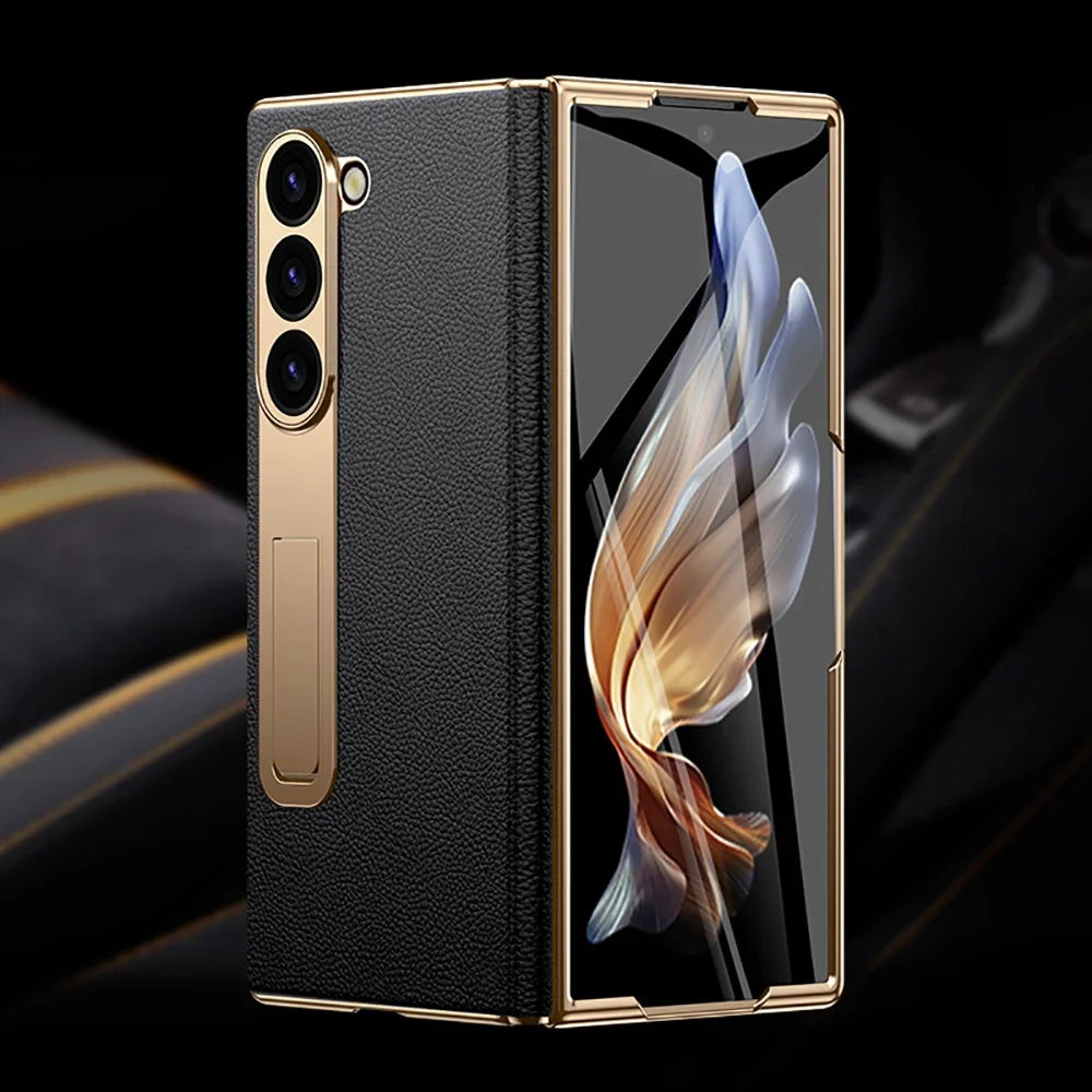 

Для Samsung Z Fold 7 6 5 4 3 Натуральная кожа Магнитный шарнир Полностью защитный чехол для телефона Держатель Подставка fold6 Противоударный чехол