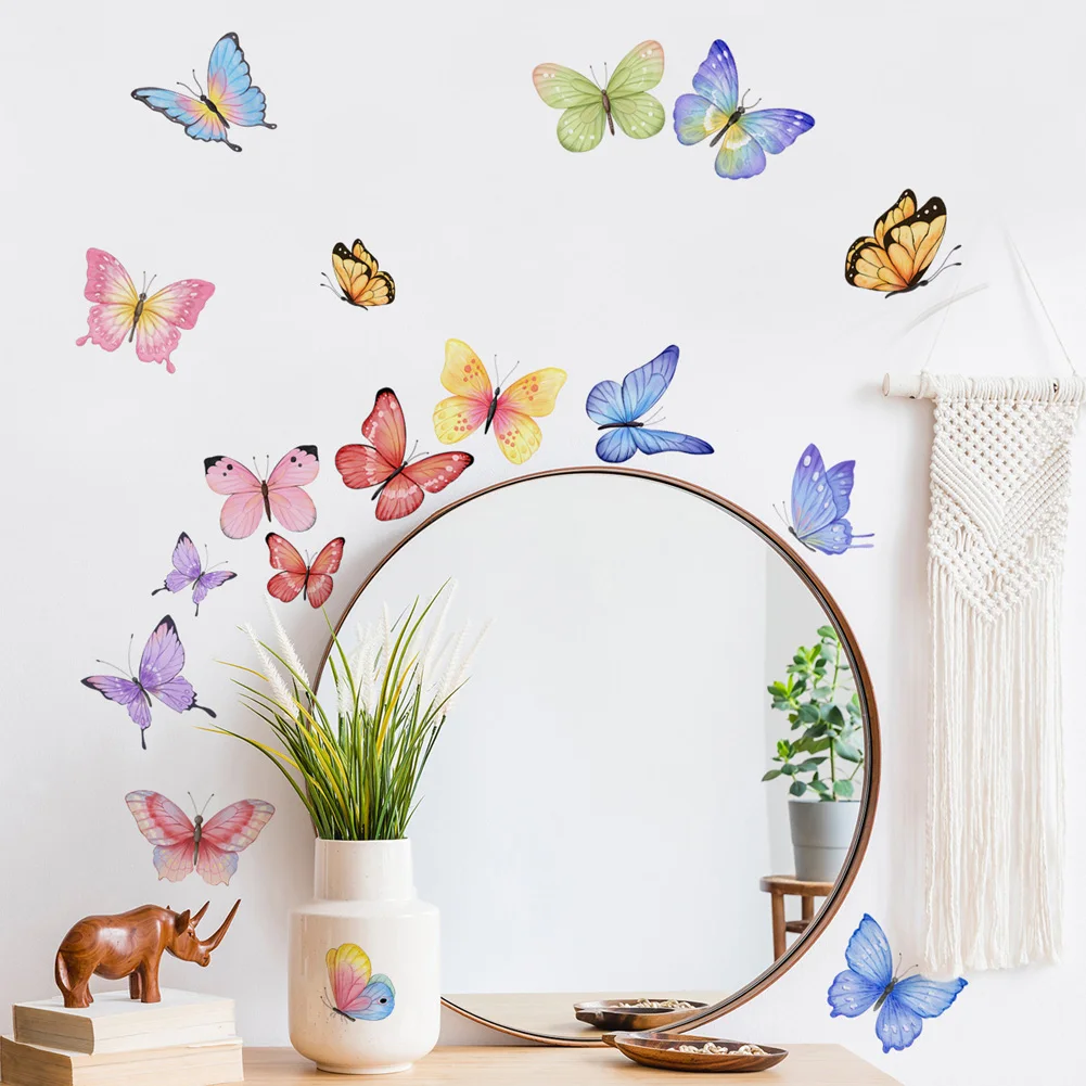 

Watercolor Butterfly Wall Sticker Living Room Bedroom Background Decor Wallpaper For Home Decoration Self-adhesive DIY Decals