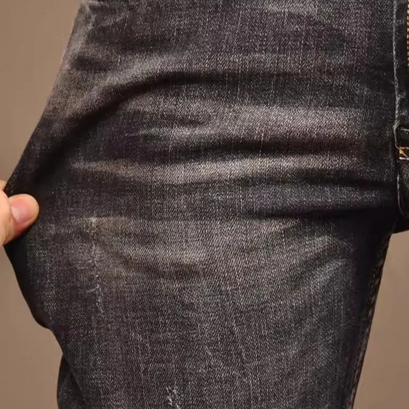 Newly Designer Fashion Men Jeans High Quality Retro Black Gray Stretch Slim Fit Ripped Jeans Men Vintage Designer Denim Pants