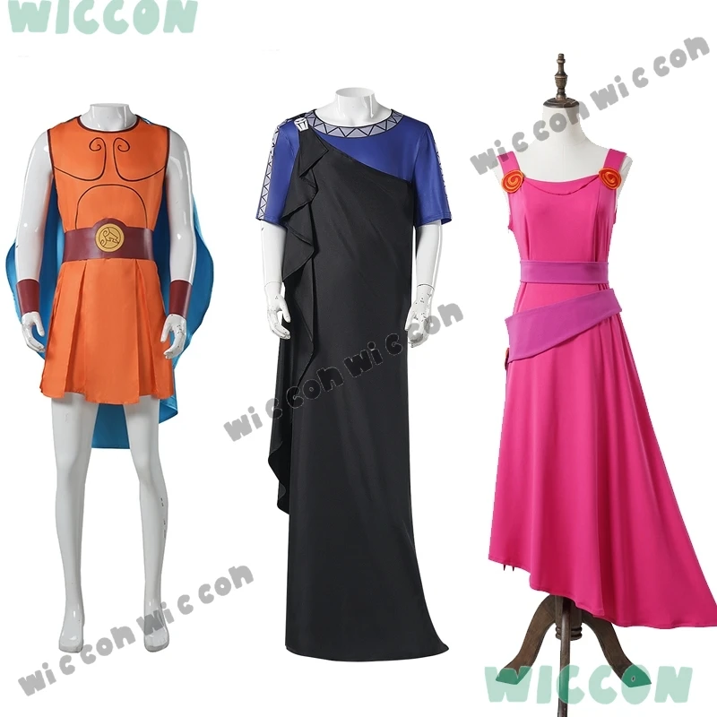 فستان وردي كارتوني ملابس هرقل كوس ميجارا هاديس أزياء تنكرية للجنسين رداء أسود للهالوين بدلات لعب الأدوار