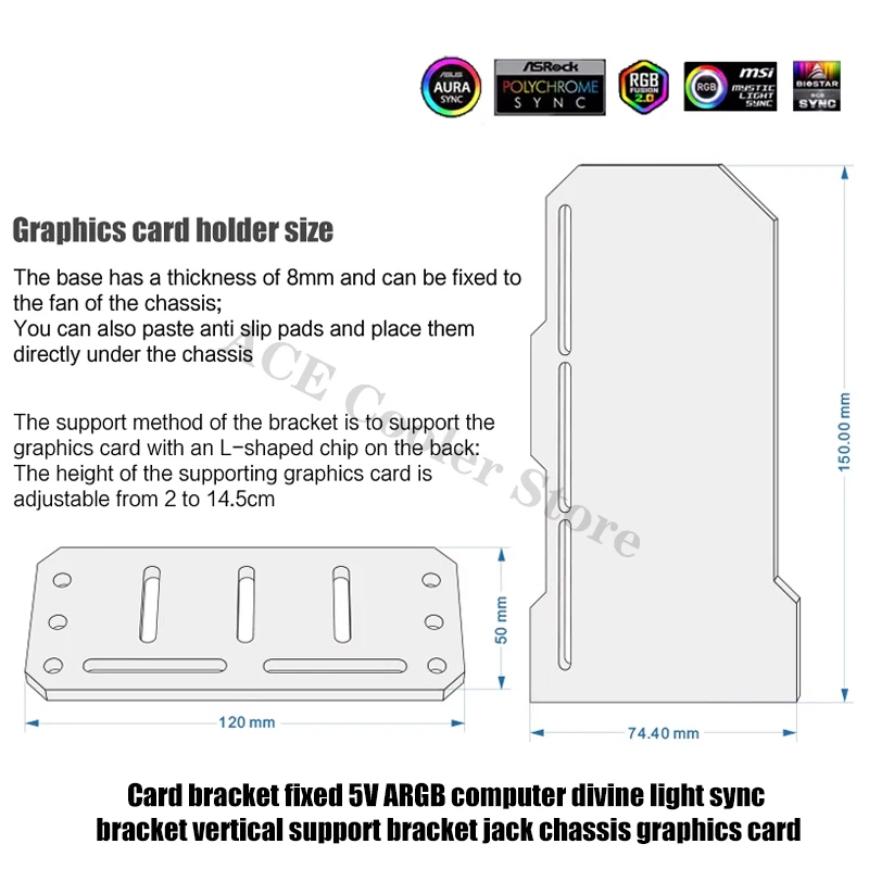 Graphics Card Protector Bracket 5V ARGB SYNC, Prevent-Falling Equipment, Vertical Mirror Design Brand Belief Logos Option