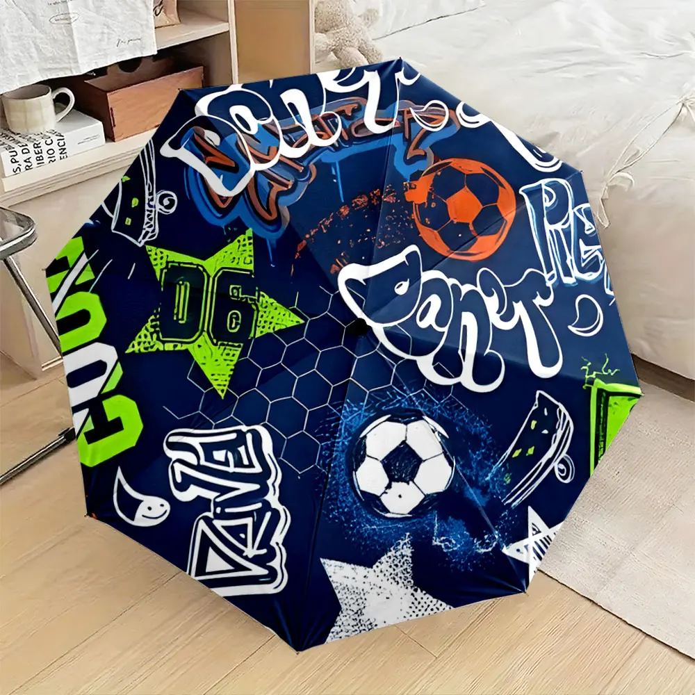 1PC Colorful graffiti-themed umbrella with sports patterns Print 8 Iron Ribs Folding Umbrella Auto-Open Fashion Sunshade