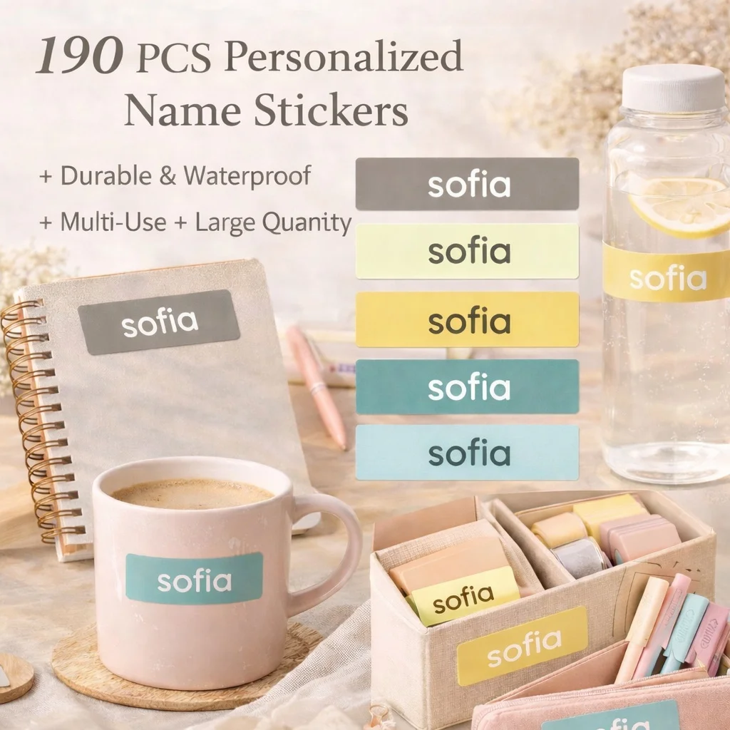 

190 шт. персонализированные наклейки с именами, водонепроницаемые этикетки для бутылок, книг, школ и дома