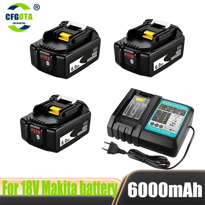 Rechargeable Battery BL1860B 18V 6000mAh Backup Battery For Makita 18VBL1860 BL1840 BL1850 Cordless Drill With DC18RF 3A Charger