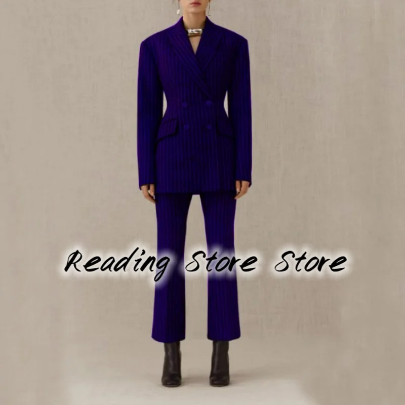 Women\'s Suit 2-piece Solid Color Striped Double-breasted Temperament Lapel Slim Business 2022 New Sexy Jacket المرأة البدلة سليم