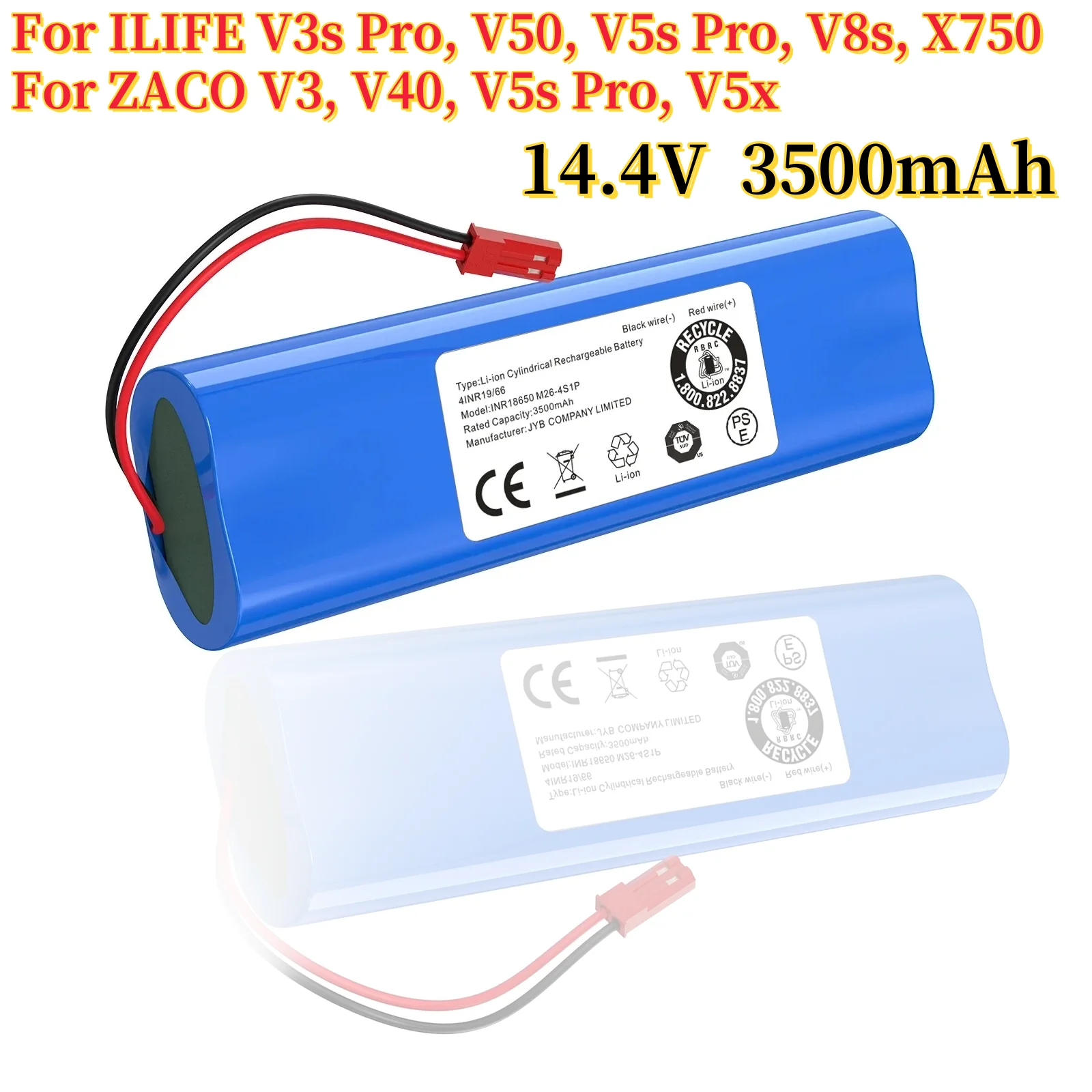 

14.4V Battery 3500mAh Lithium Battery for ILIFE V3s Pro V50 V5s Pro V8s V80 Max B5 Max S5 Pro X750 Robot Vacuum Cleaner Battery.