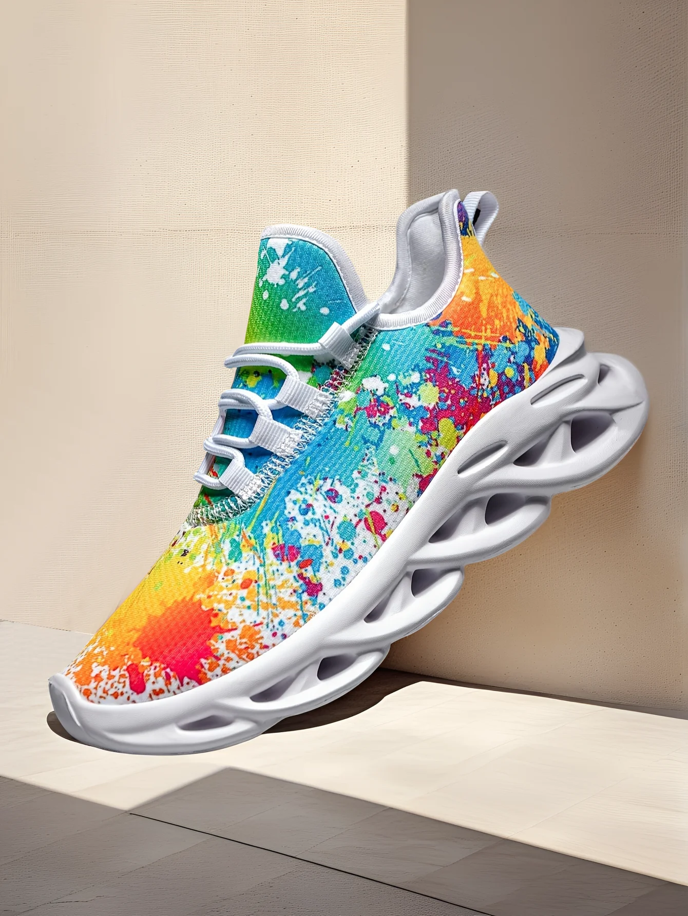 

Watercolor white casual sports shoes, lightweight walking and running shoes for men and women, sizes EU36-48