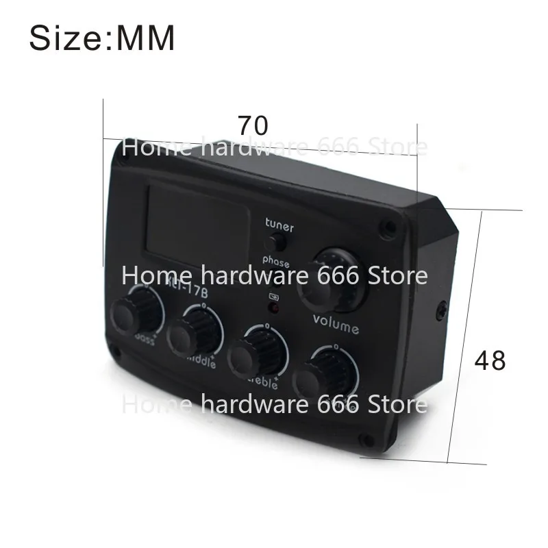 KLT-17B الغيتار الصوتي EQ Preamp 70*48 مللي متر مع موالف المعالجة الرقمية 4 الفرقة EQ التعادل مع موالف الغيتار لاقط