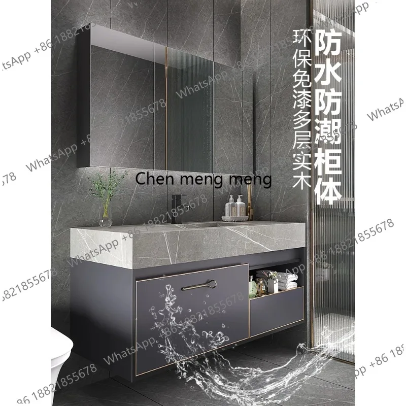 

Bathroom Vanity Cabinet With Sink Combination Modern Minimalist Toilet Washbasin Light Luxury Stone Slab One Basin Smart