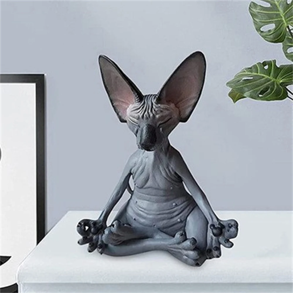 Whimsical Black Buddha Cat Figurine Meditation Yoga Collectible Happy Cat Decor Art Sculptures Outdoor Garden Statues Figurines