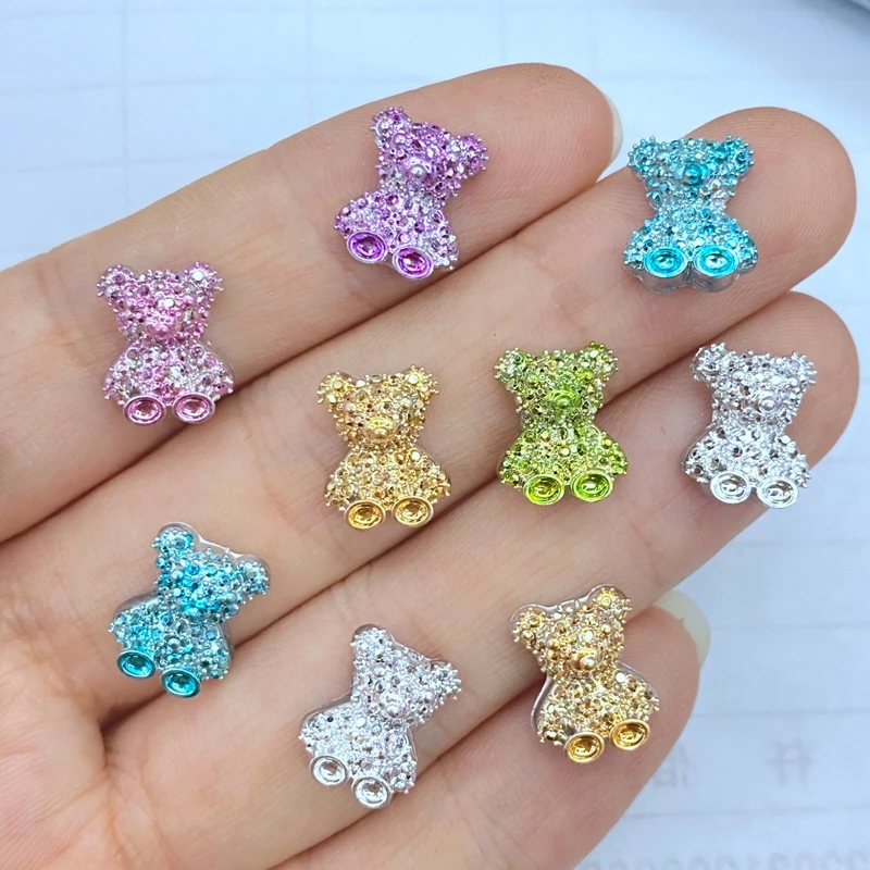 50pcs Cute New Resin Mini 3D Colorful Small Bear  Nail Rhinestones Gems Glitter Nail Art Jewelry Manicure Nail Art Decorations