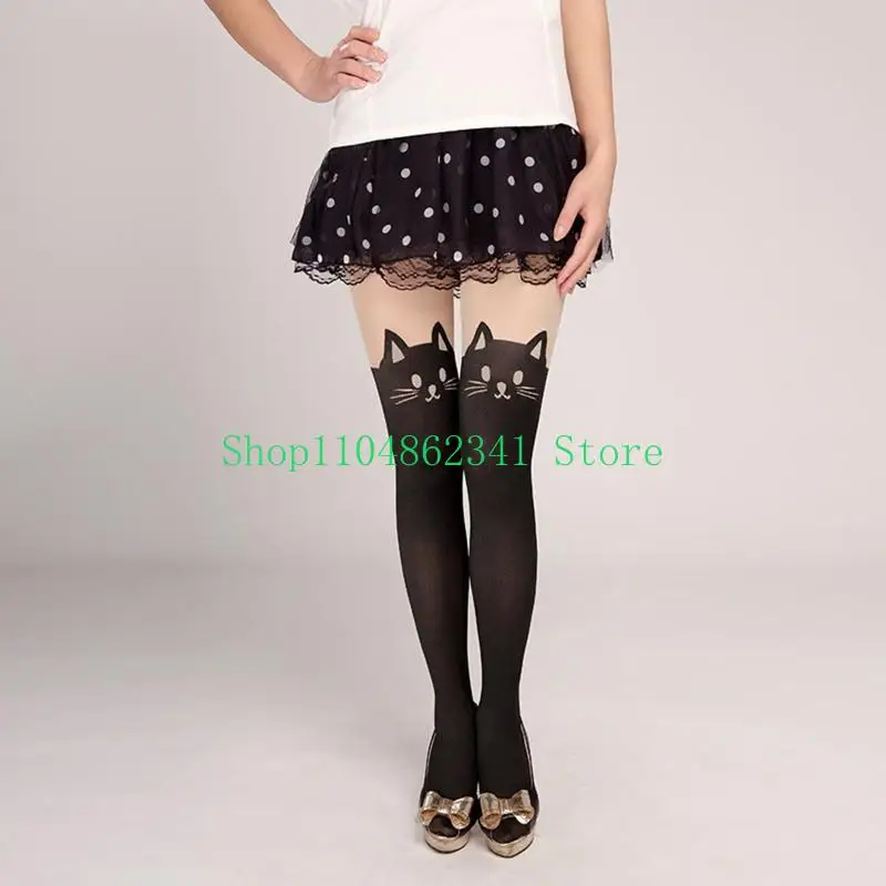 Phụ nữ 5asd dễ thương cho mô hình đuôi mèo in quần legging quần sexy faux đùi cao hình xăm chắp vá phim hoạt hình Pantyhose