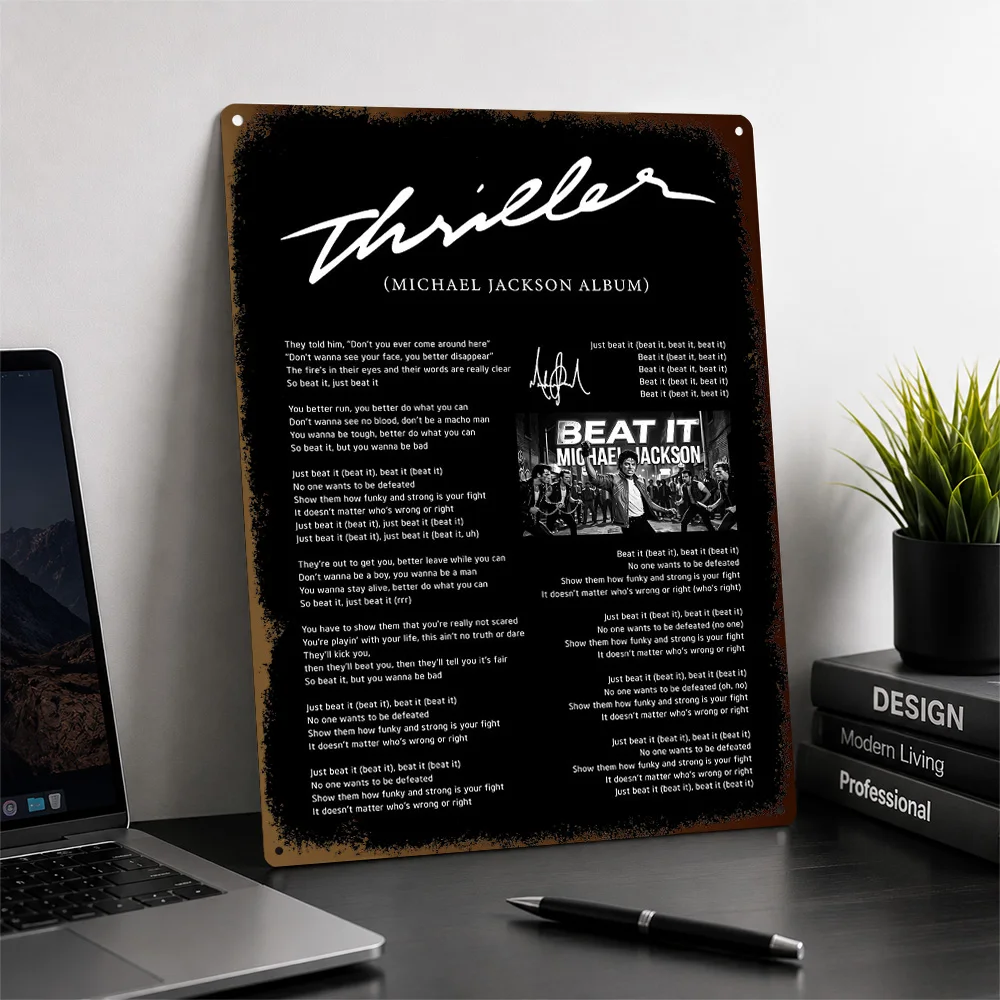 Michael Jackson Beat It Lyrics Aluminum Poster Customized Metal Sign Vivid Album Culture Wall Art Made For Concert Enthusiasts