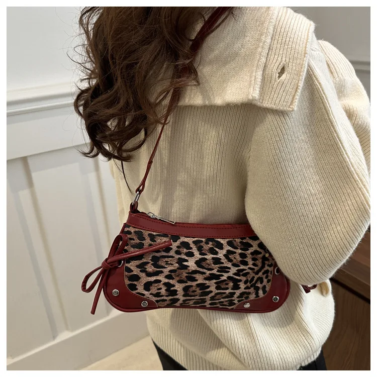 Neue Achselhöhle Tasche Trendy Schulter Tasche für Frauen Süße Doppel Bogen Handtasche Damen Tasche Retro Mode Weibliche Leopard Print Schulter Tasche – Detail 21
