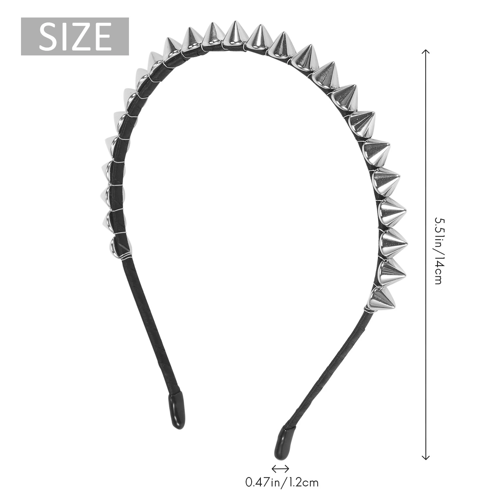 Tiara de metal prateado com rebite e ponta de cabeça para cabelo Aliceband Punk Girl