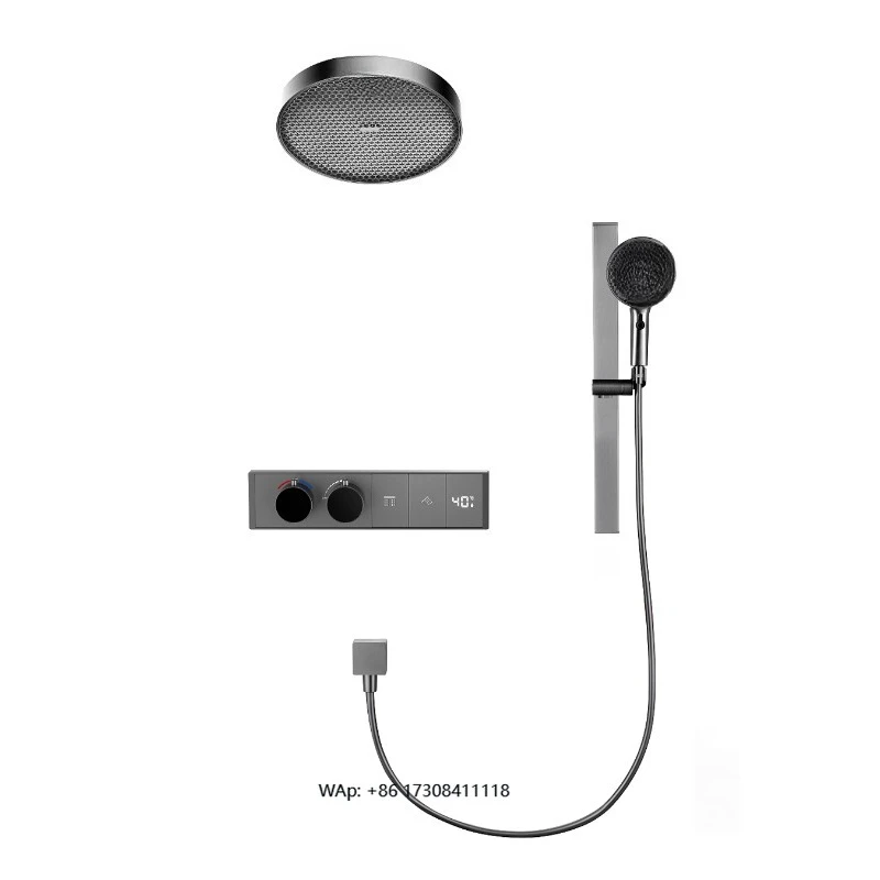 

New Arrival Wall Mounted Hidden Ruskin Rain Shower Set Light Emitting Diode Digital Display Smart Rain Bathroom Shower Mixer Set