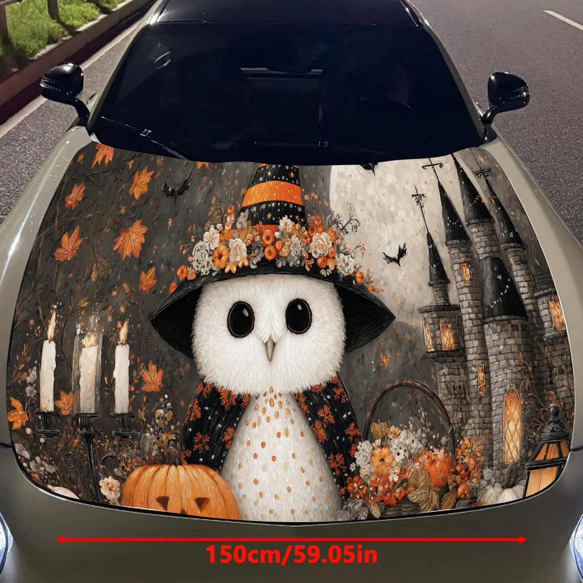 ملصق غطاء محرك السيارة على شكل بومة الهالوين واليقطين، أغطية فينيل أوتوماتيكية، ملصق سيارة ذاتي اللصق مقاوم للماء، متين ونملة #2