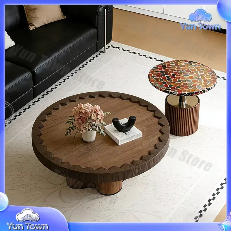 for AA modern simple round coffee table combination medium and ancient style living room home light luxury high sense
