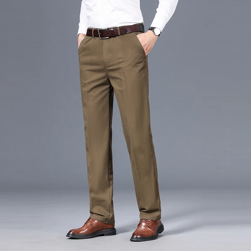 High Quality  Mens Business Casual Pants Solid Thin Slim Fit Elastic Waist Slacks Male Vintage Streetwear Trousers