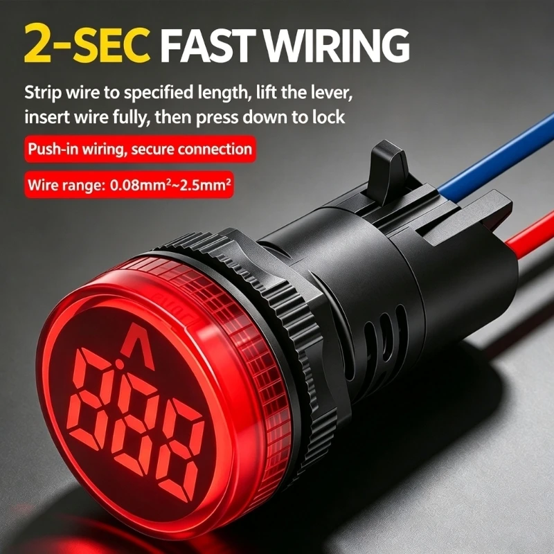 Round Electrical Line Meter, 22 mm Panel Mount LED Readout for Control Cabinet Wiring and Equipment Review Use D2RD