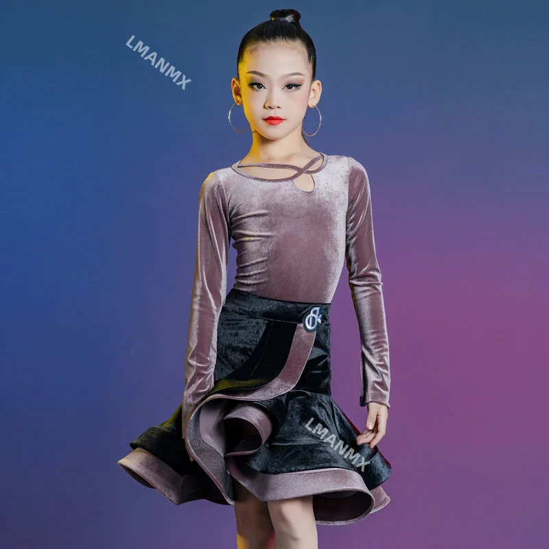 

Advanced edition children's Latin dance practice suit 2024 autumn/winter new girl internet famous split body set dance skirt