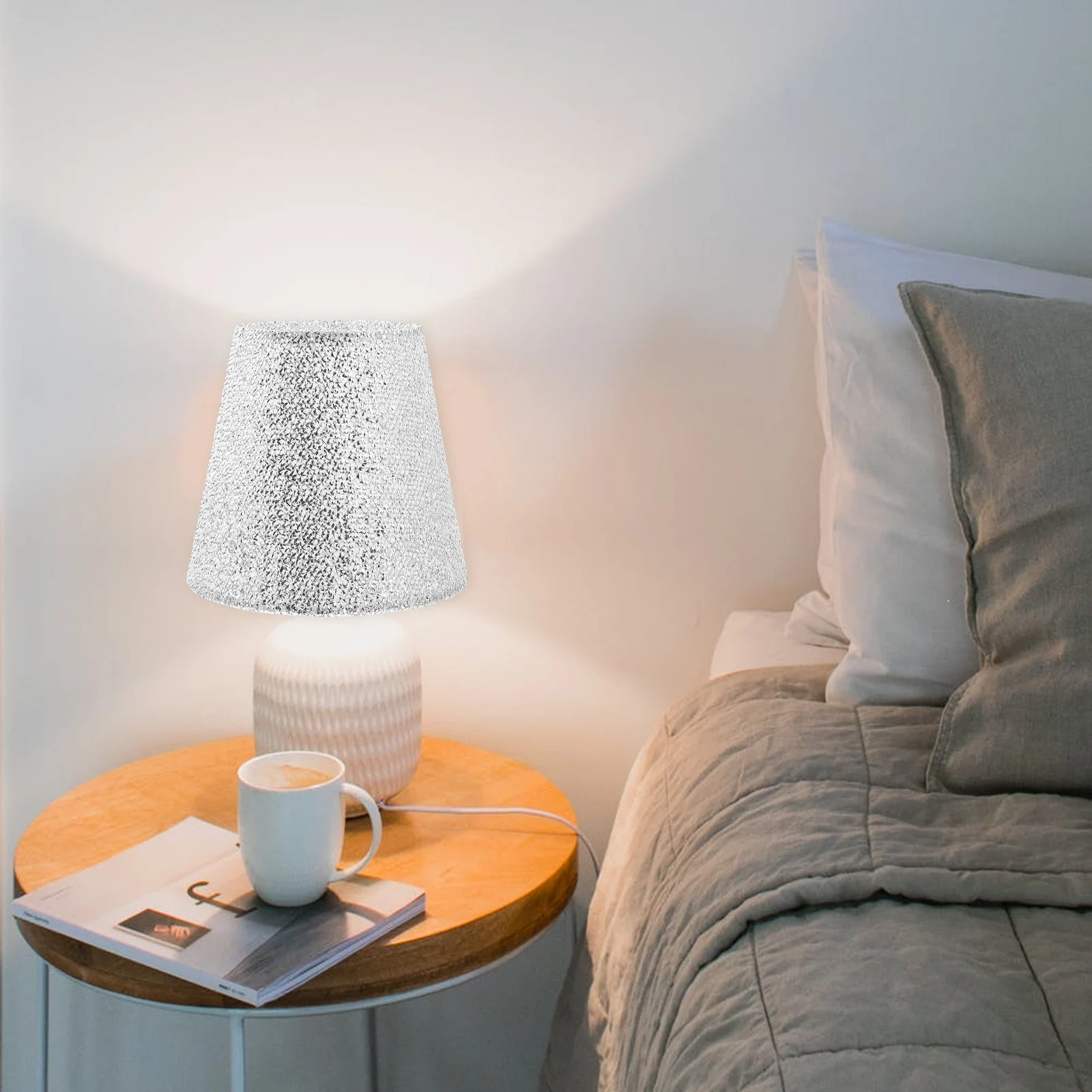 

2 Pcs Cloth Lampshade Table Light Cover Desk Pendant Chandelier Home Decorative Practical Silver Hook