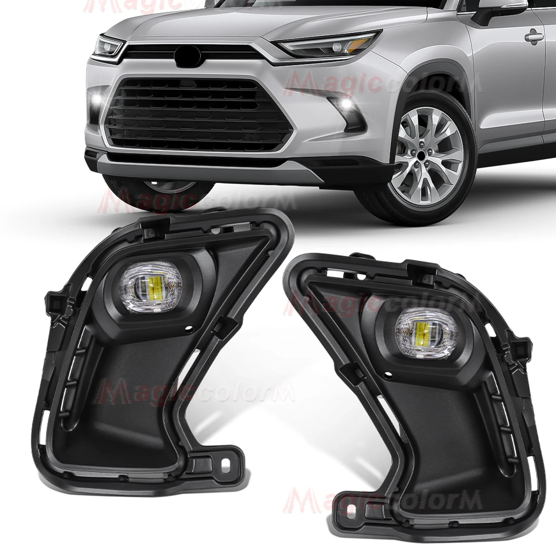 

LED Fog Lamps For Toyota Grand Highlander 2024 2025 Front Bumper DRL Daytime Running Lights Cover Harness Switch Accessories 12V