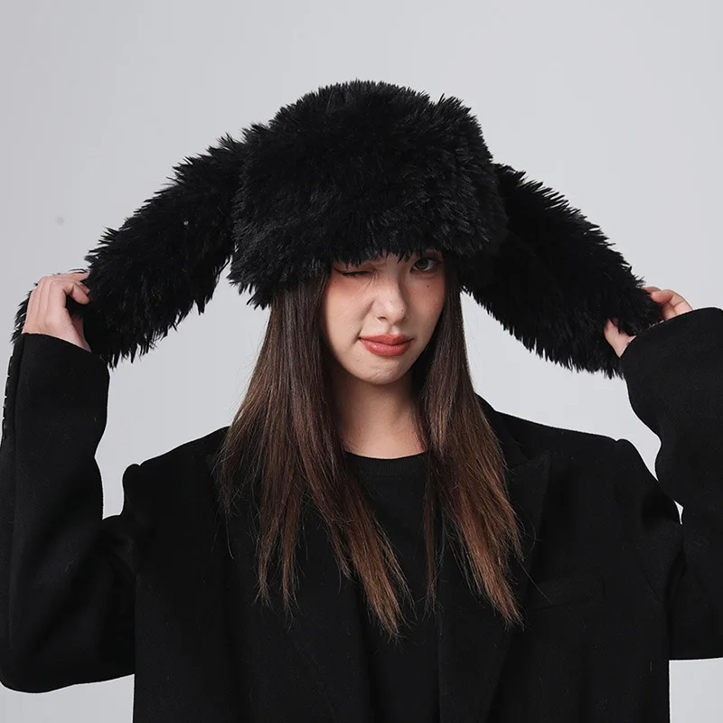 قبعة نسائية شتوية لطيفة على شكل أرنب بأذنين طويلة من القطيفة، تحمي الأذنين الدافئة ومنع البرد، مناسبة للمشي والتسوق اليومي في الهواء الطلق