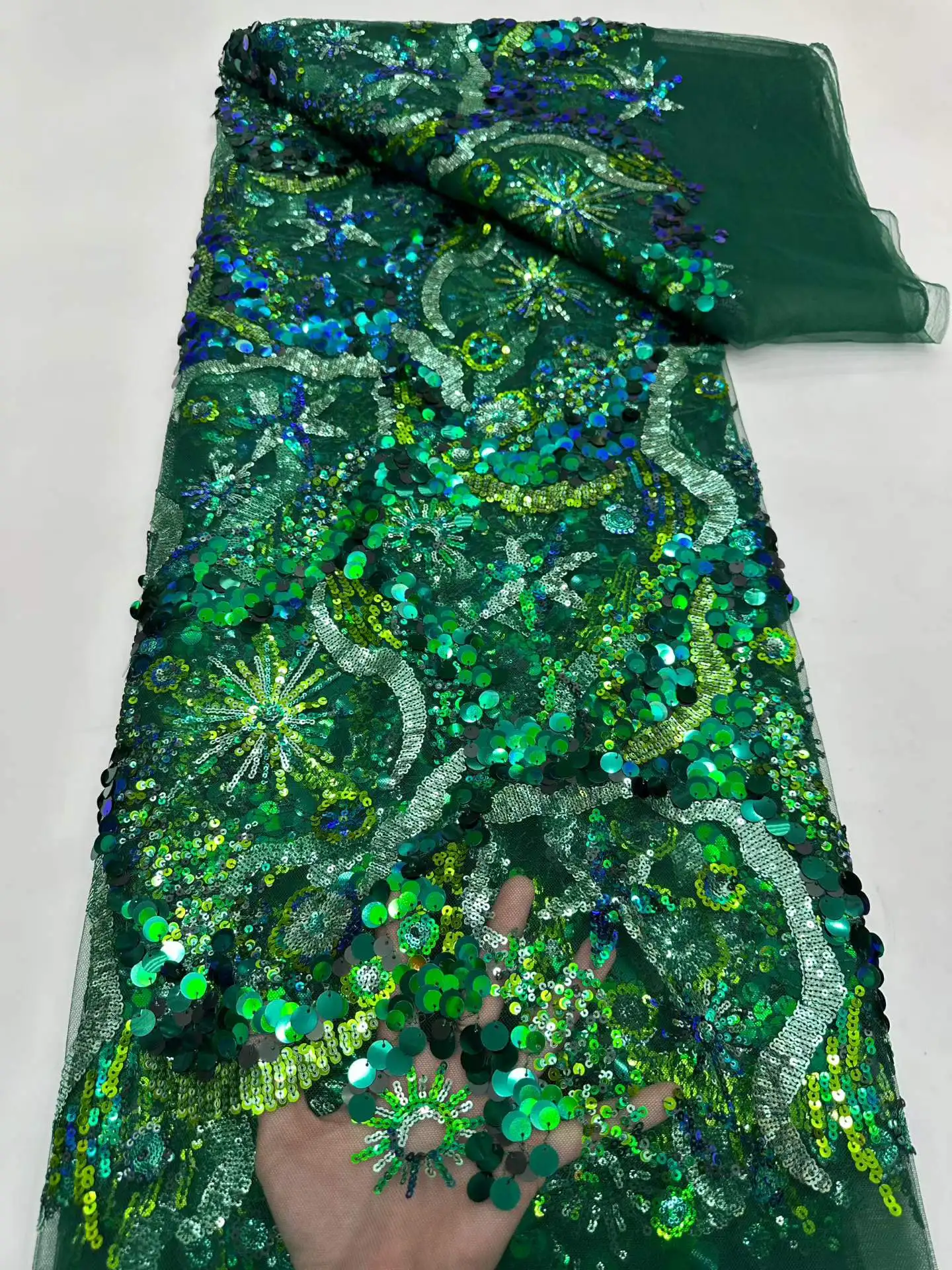 

African Sequins Lace Fabric High Quality 5 Yards Embroidered Tulle French Nigerian Mesh Lace Fabric Wedding Dress