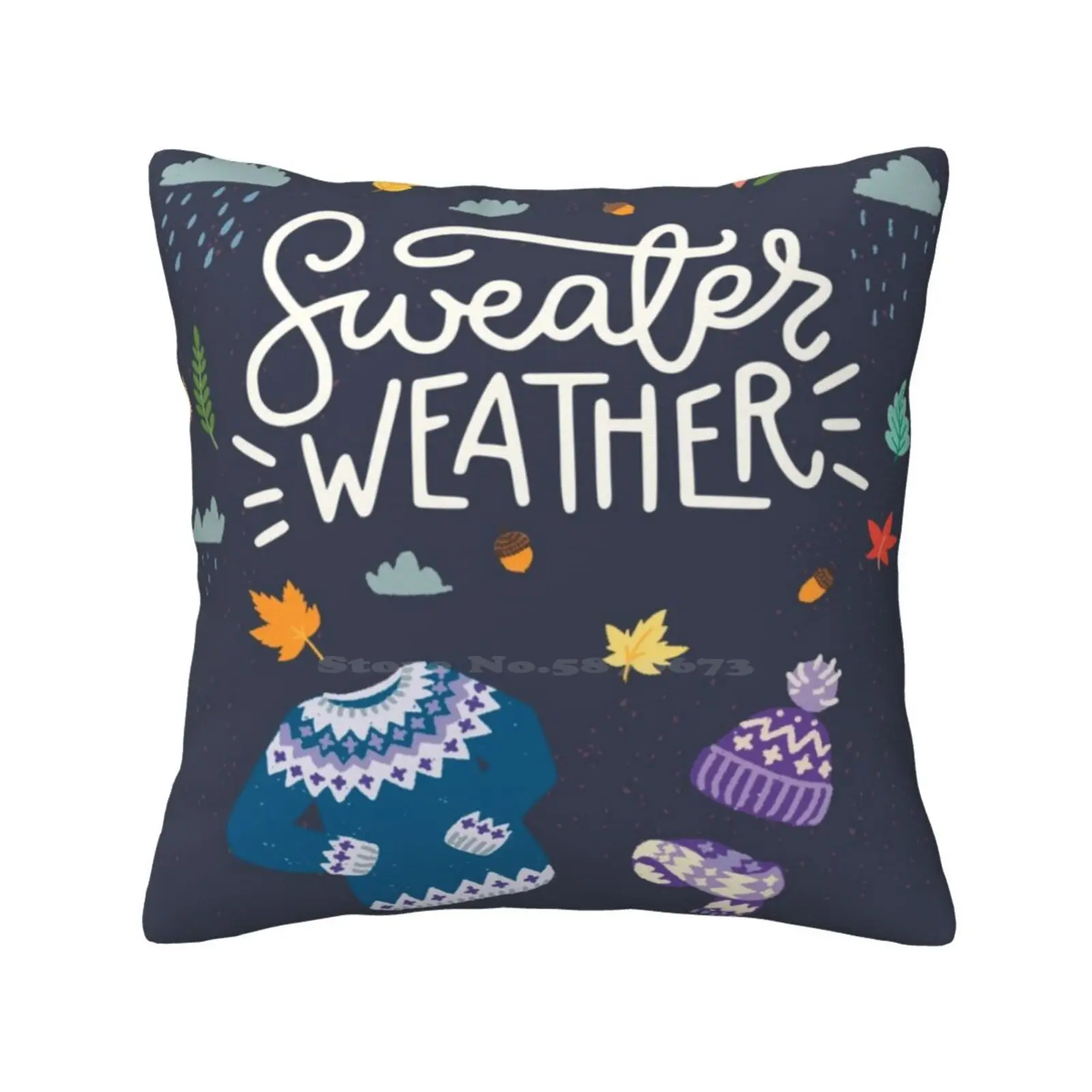 Sweater Weather Pillows Case Bedroom Home Decoration Sweater Weather Cozy Autumn Warm Fallen Leaves Comfy Coziness Snug