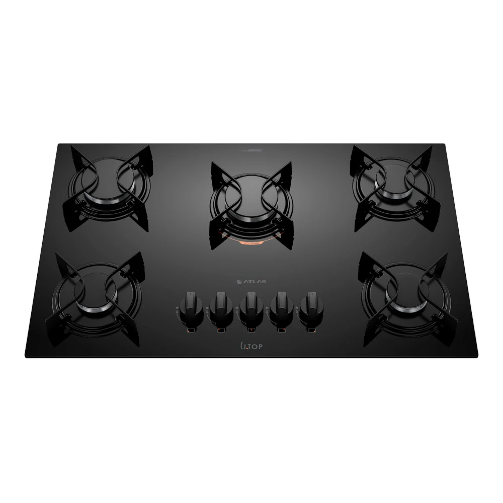 Black Atlas 5 Bocas Cooktop with Glass Table U Top Bivolt