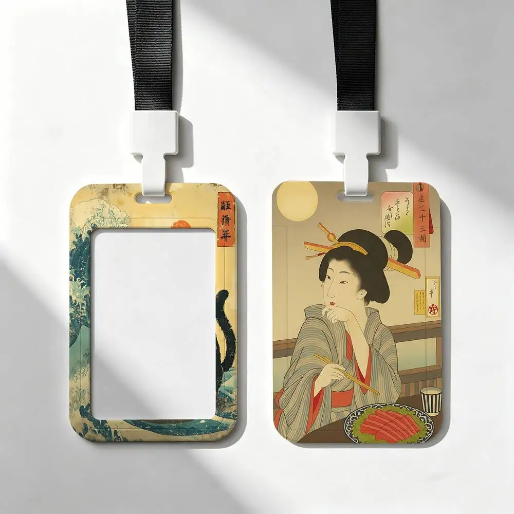 Japanese Vintage Art Food Card Holder Neck Strap Pendant Door Badge Holder Lanyards Keychain Work Credential Case Gift