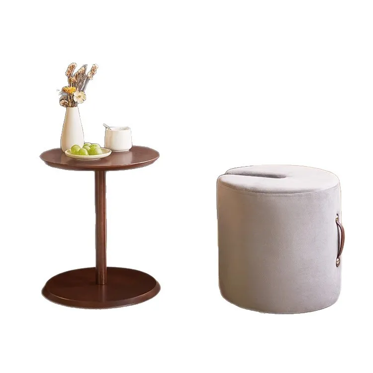 

Solid wood balcony table and chair combination Household low stool coffee table combination Modern simple side stool Children's