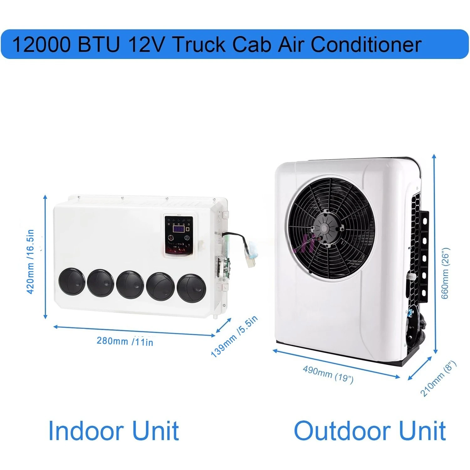 12 Volt RV Air Conditioning, 12000 BTU Split for Construction Vehicles, Trucks -