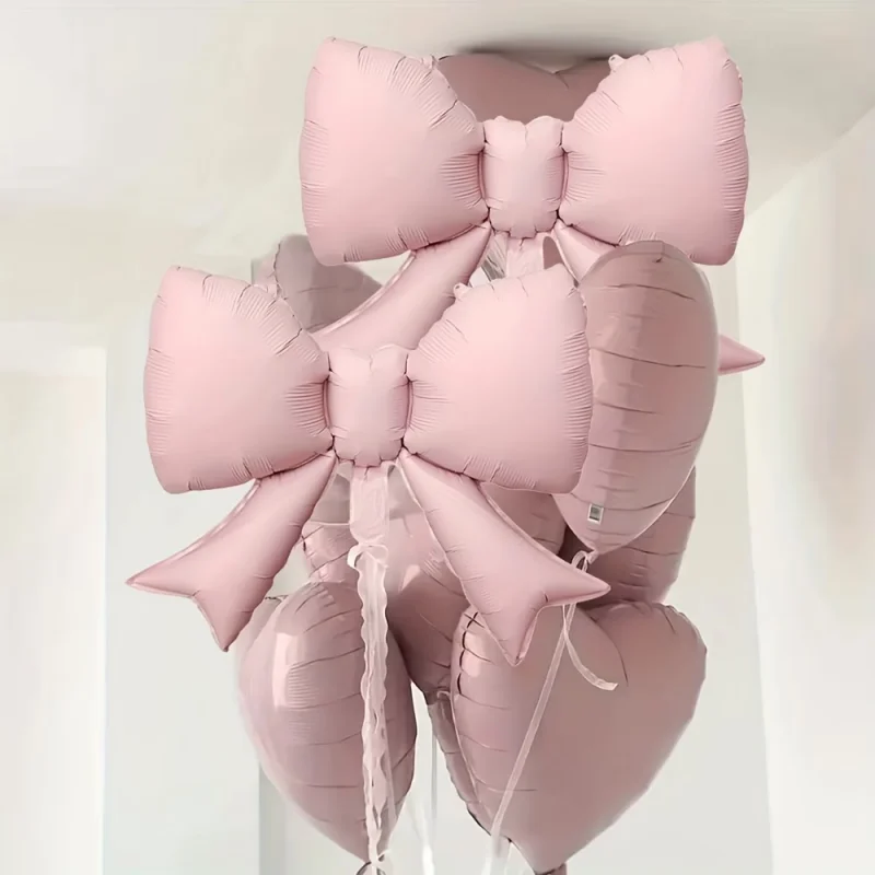 7Pcs Pink Heart Bow Foil Balloon Set Valentine Birthday Wedding Anniversary Christmas New Year Party Decor