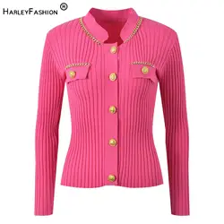 Lady elegante stile catena decorazione manica lunga monopetto Casual ufficio cappotto donna Slim aderente maglieria Cardigan