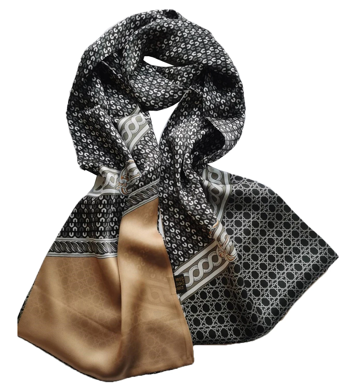 

FEIMANYUAN Men's Long Scarf 100silk Lock Chain Pattern Business Tie Casual Shirt Double Layer