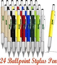 Stylo à bille multifonction avec outil de détermination, règle technique, tournevis, stylet à écran tactile, niveau à bulle, mesure, 6 en 1, 24 pièces