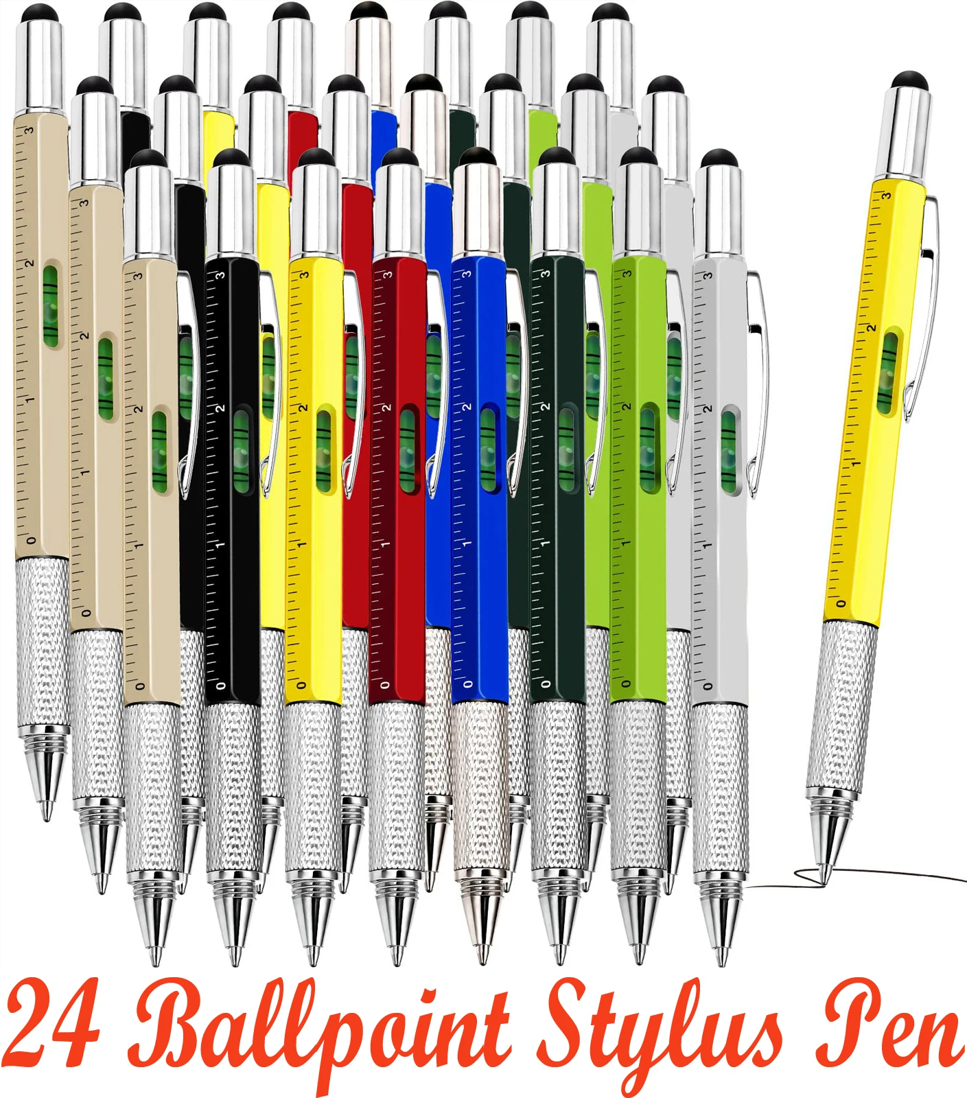 24Pcs 6 in1 Multifunction Ballpoint Pen with Handheld Tool Measure Technical Ruler Screwdriver Touch Screen Stylus Spirit Level