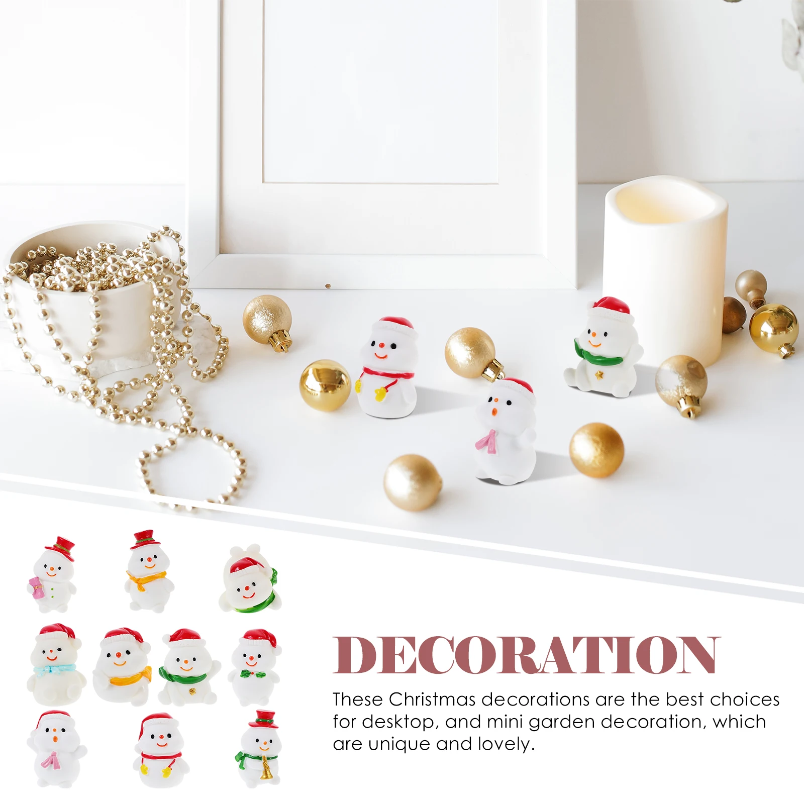 

10pcs Snowman Figurines Christmas Resin Decorations Cute Miniature Statues For Garden Home Desktop Party Xmas Mini Decor
