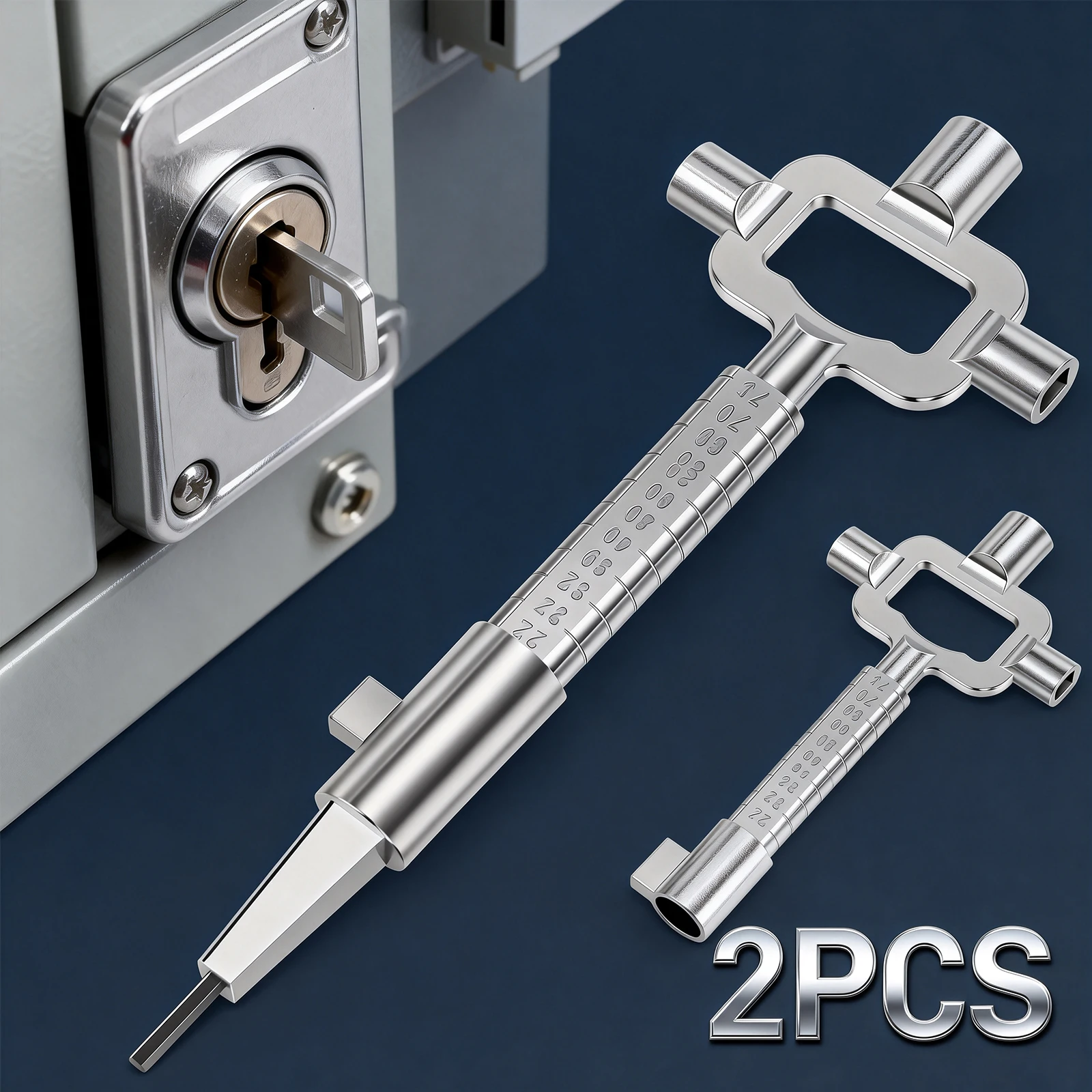 2 Pcs Universal Construction Key with Measuring Scale Steel Architect Key Long and Short for Opening Mortise Locks and Checking