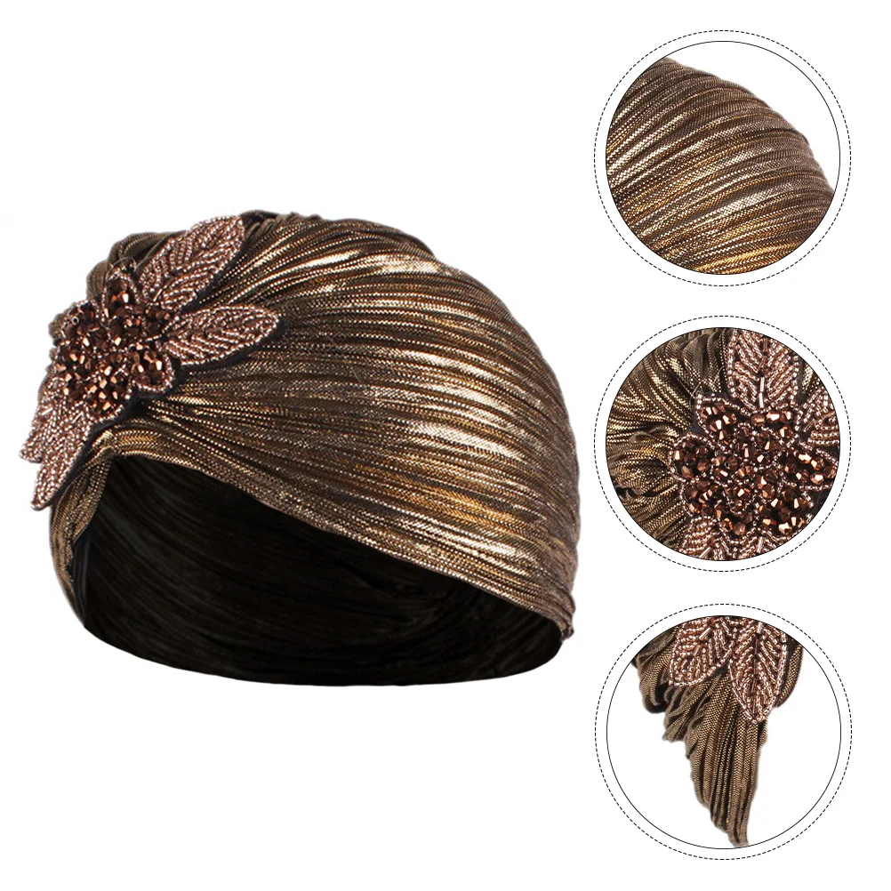 

Turban Hat Gold Stamping Noble Style Ruffled Hats Jewelry Fashion Women Headscarf Bronzing Cloth Miss