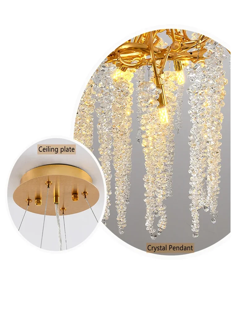 Imagem -05 - Modern Crystal Chandelier With Tassel Pendant Gold Branch Suspensão Luz Led Estudo Quarto Sala de Estar Iluminação Interior