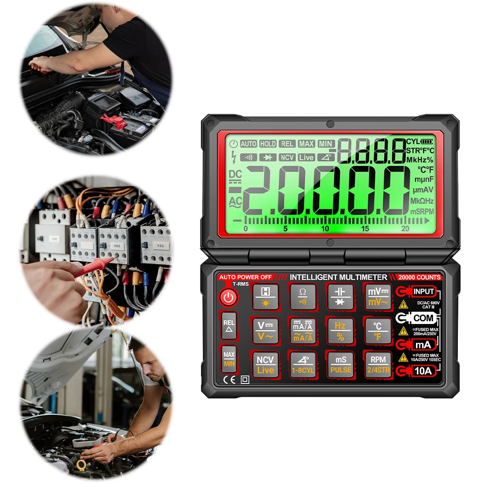 Digital Auto Repair Multimeter 20000 Counts AC/DC Voltage/Current Tester NCV Repair Tester Built-in Rechargeable Lithium Battery